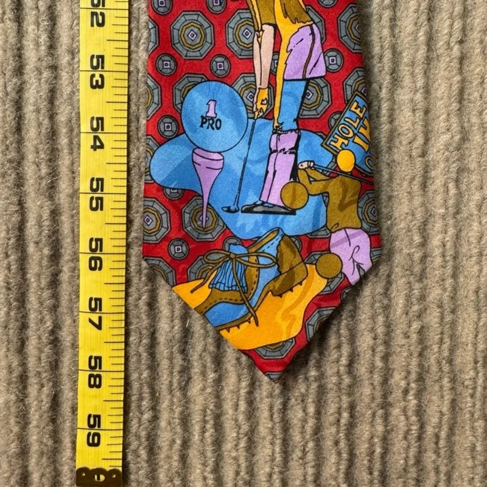 Duomo Milano Mens Silk Tie Red Geometric Novelty Golf Graphic Hand Made Italy